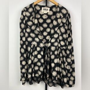 Stone‎ Cold Fox Black Abstract Floral Long Sleeve Open Tie Front Blouse